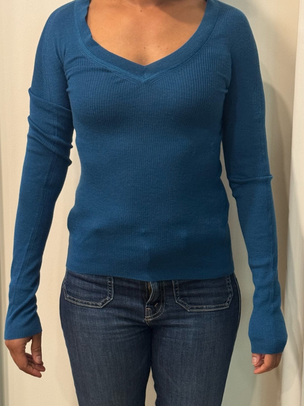Boss Teal V-Neck Ribbed Sweater